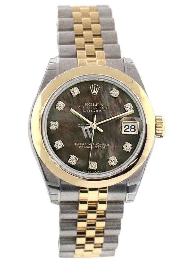 Rolex Datejust 31 Black Mother of Pearl Diamonds Dial 18K Gold Two Tone Jubilee Ladies 178243 Pre-owned