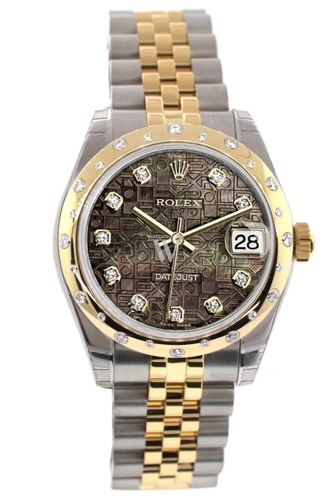 Rolex Datejust 31 Black Mother of Pearl Jubilee Diamonds Dial Diamond Bezel 18K Gold Two Tone Jubilee Ladies 178343 Pre-owned