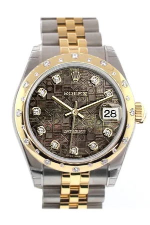 Rolex Datejust 31 Black Mother of Pearl Jubilee Diamonds Dial Diamond Bezel 18K Gold Two Tone Jubilee Ladies 178343 Pre-owned