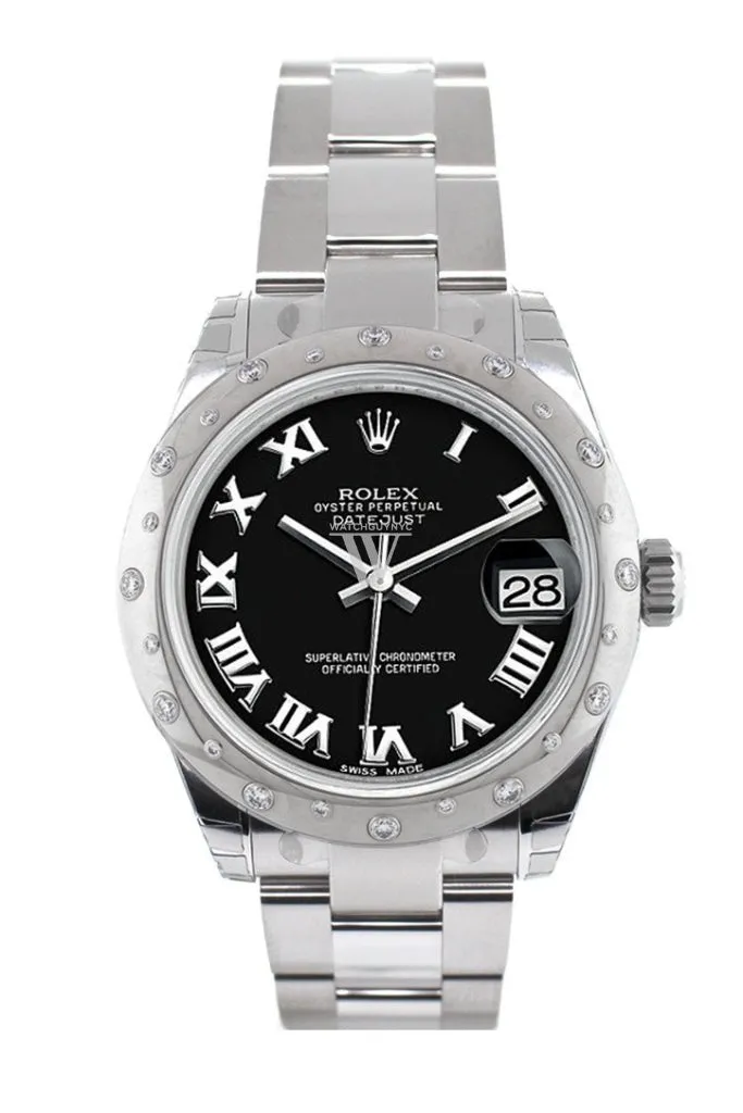 Rolex Datejust 31 Black Roman Dial Dome set with Diamonds Bezel Ladies Watch 178344 Pre-owned