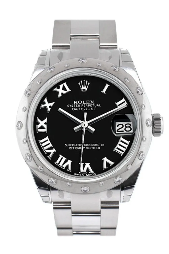 Rolex Datejust 31 Black Roman Dial Dome set with Diamonds Bezel Ladies Watch 178344 Pre-owned
