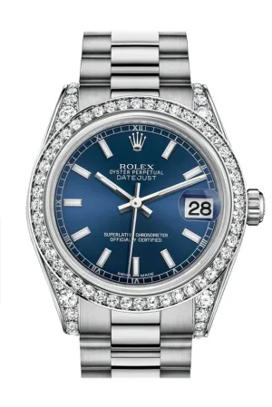 Rolex Datejust 31 Blue Dial Diamond Bezel Lug 18K White Gold President Ladies Watch 178159 Pre-owned