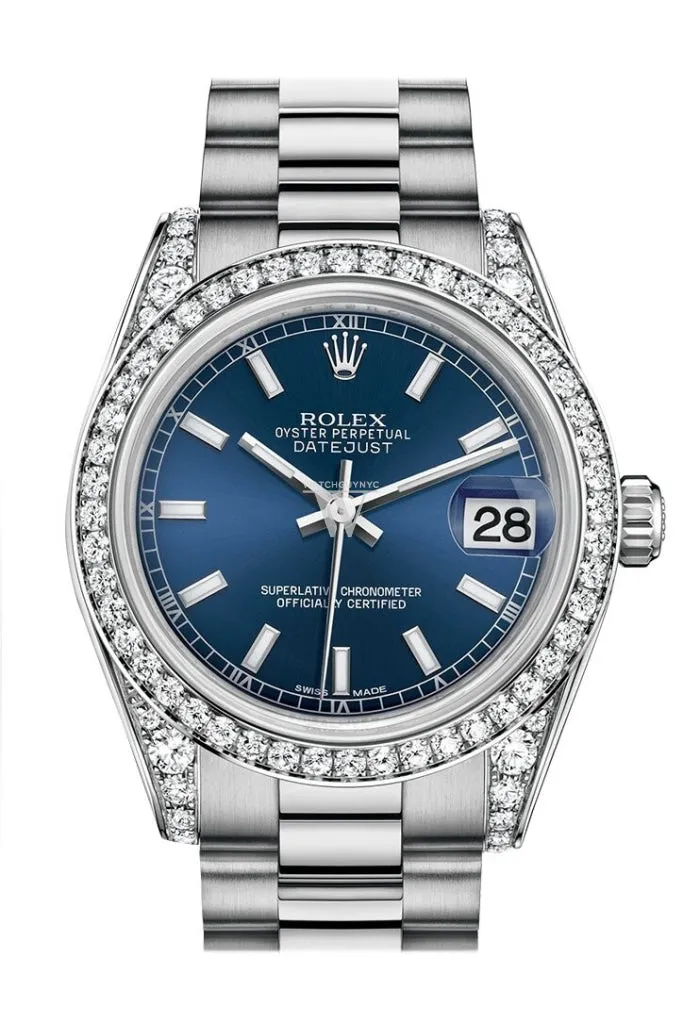 Rolex Datejust 31 Blue Dial Diamond Bezel Lug 18K White Gold President Ladies Watch 178159 Pre-owned