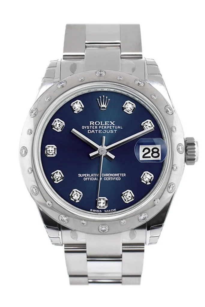 Rolex Datejust 31 Blue Diamond Dial Dome set with Diamonds Bezel Ladies Watch 178344 Pre-owned