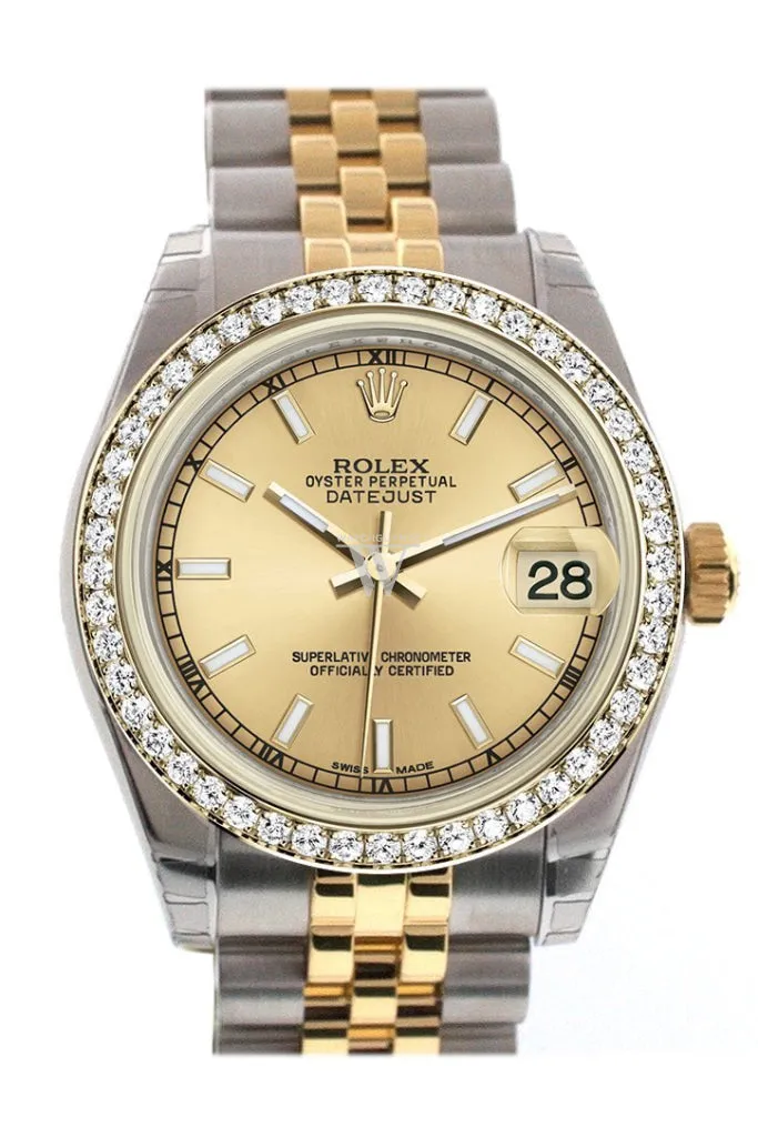 Rolex Datejust 31 Champagne Dial Diamond Bezel Jubilee Yellow Gold Two Tone Watch 178383 Pre-owned