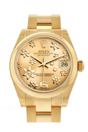 Rolex Datejust 31 Champagne Floral Motif Dial  18K Yellow Gold Ladies Watch 178248 Pre-owned