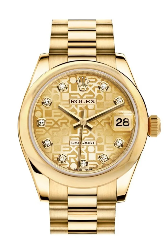 Rolex Datejust 31 Champagne Jubilee Diamond Dial  18K Yellow Gold President Ladies Watch 178248 Pre-owned