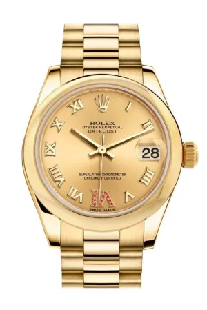 Rolex Datejust 31 Champagne Large VI Rubies Dial 18K Yellow Gold President Ladies Watch 178248 Pre-owned
