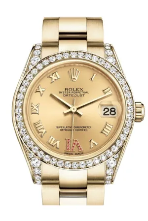 Rolex Datejust 31 Champagne Large VI Rubies Dial Diamond Bezel Lug 18K Yellow Gold Ladies Watch 178158 Pre-owned