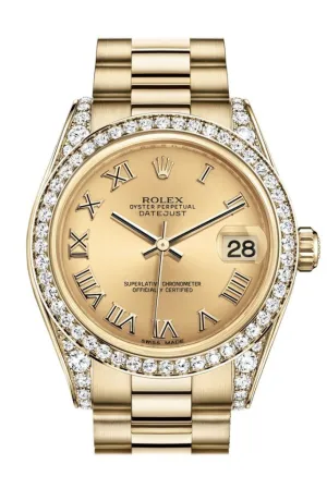 Rolex Datejust 31 Champagne Roman Dial Diamond Bezel Lug 18K Yellow Gold President Ladies Watch 178158 Pre-owned