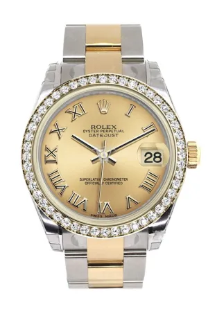 Rolex Datejust 31 Champagne Roman Dial Diamond Bezel Yellow Gold Two Tone Watch 178383 Pre-owned