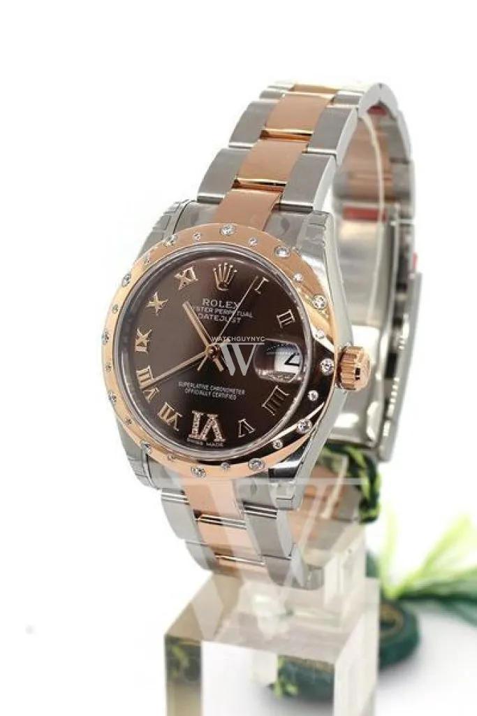 Rolex Datejust 31 Chocolate Roman Large VI Diamond Dial Fluted Bezel 18K Rose Gold Two Tone Ladies Watch 178271 Pre-owned
