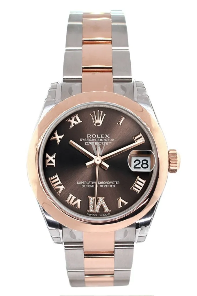 Rolex Datejust 31 Chocolate Roman Large VI set with Diamond Dial 18K Rose Gold Two Tone Ladies Watch 178241