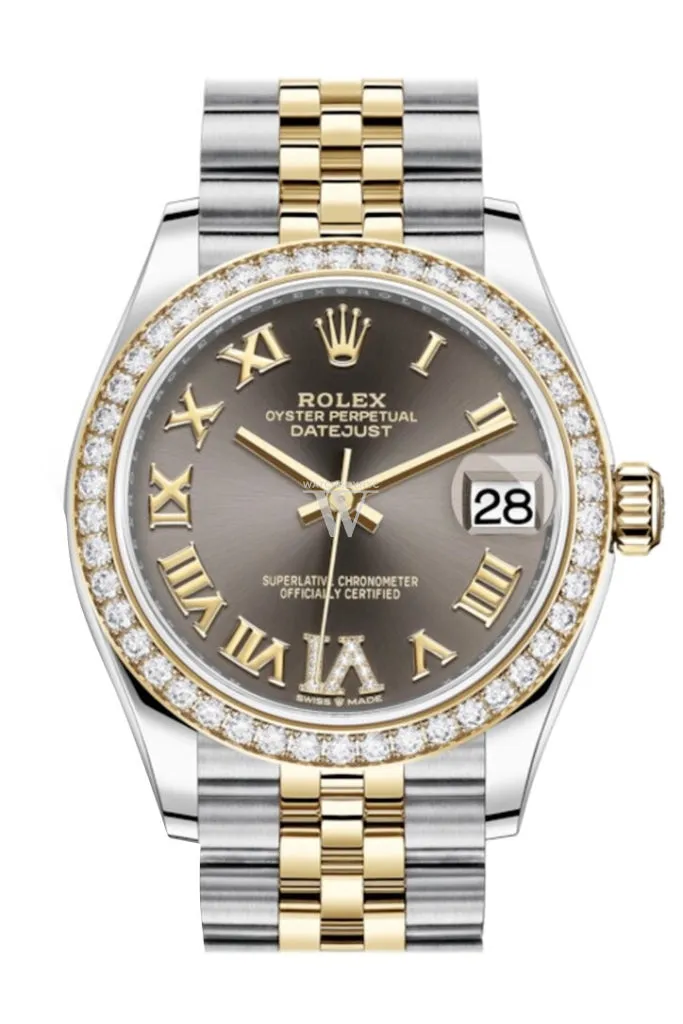 Rolex Datejust 31 Dark Grey VI Diamonds Dial Diamond Bezel Yellow Gold Two Tone Jubilee Watch 278383RBR 278383