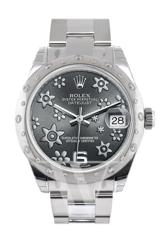 ROLEX Datejust 31 Dark Rhodium Floral Motif Dial Dome set with Diamonds Bezel Ladies Watch 178344 Pre-owned