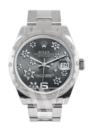 ROLEX Datejust 31 Dark Rhodium Floral Motif Dial Dome set with Diamonds Bezel Ladies Watch 178344 Pre-owned