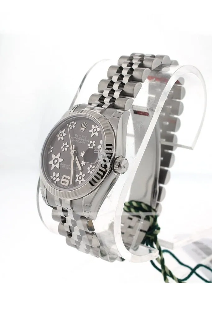 Rolex Datejust 31 Dark Rhodium Floral Motif Dial White Gold Fluted Bezel Jubilee Ladies Watch 178274 Pre-owned