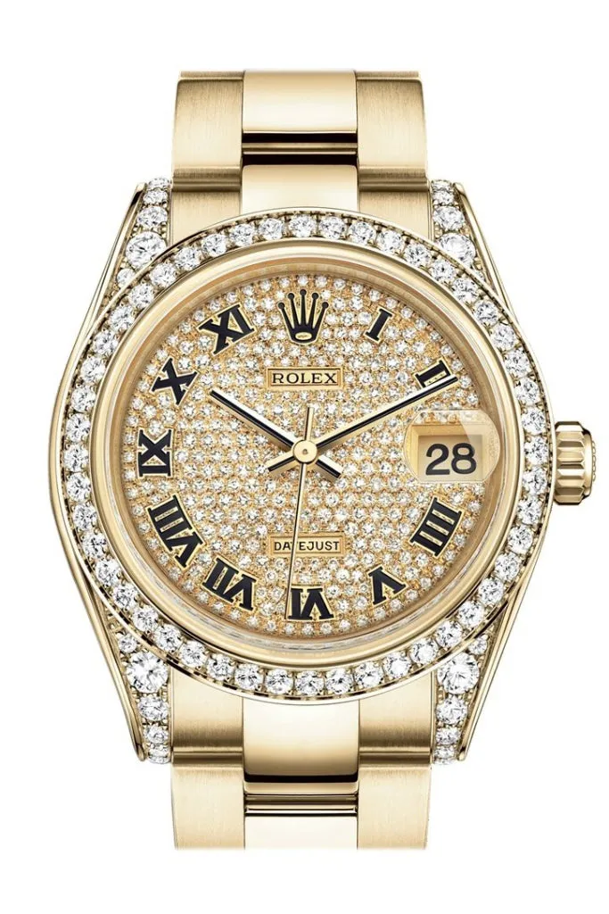 Rolex Datejust 31 Diamond Paved Dial Diamond Bezel Lug 18K Yellow Gold Ladies Watch 178158 Pre-owned