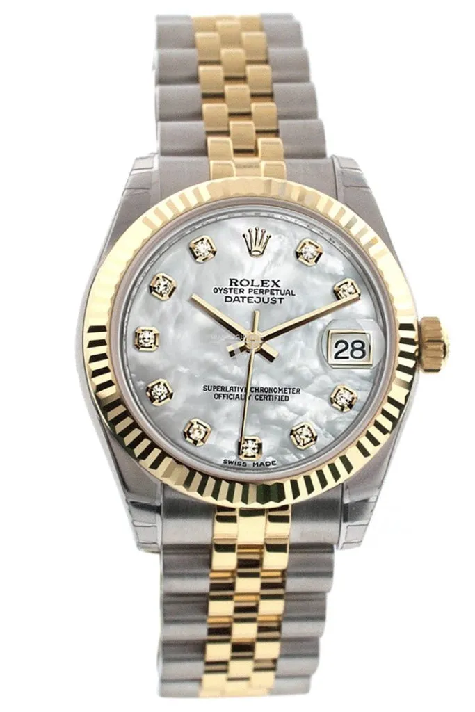Rolex Datejust 31 Mother of Pearl Diamonds Dial Fluted Bezel 18K Gold Two Tone Jubilee Ladies 178273 Pre-owned