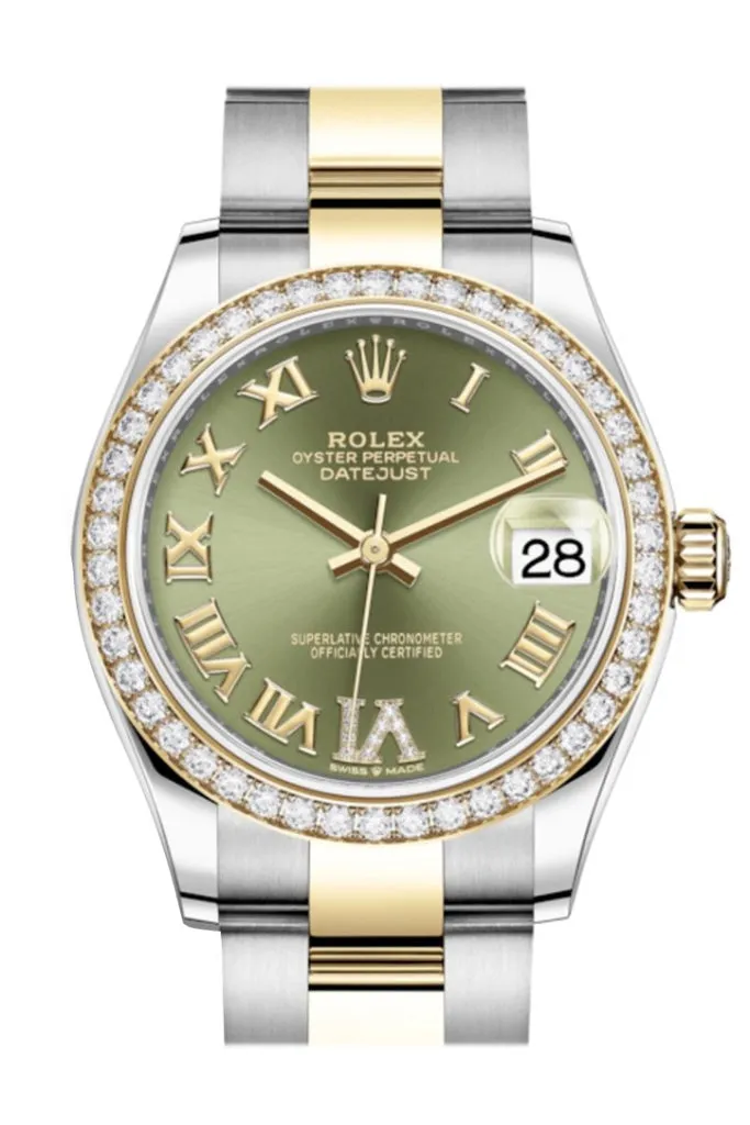Rolex Datejust 31 Olive green Diamonds Dial Diamond Bezel Yellow Gold Two Tone Watch 278383RBR 278383