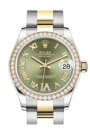 Rolex Datejust 31 Olive green Diamonds Dial Diamond Bezel Yellow Gold Two Tone Watch 278383RBR 278383