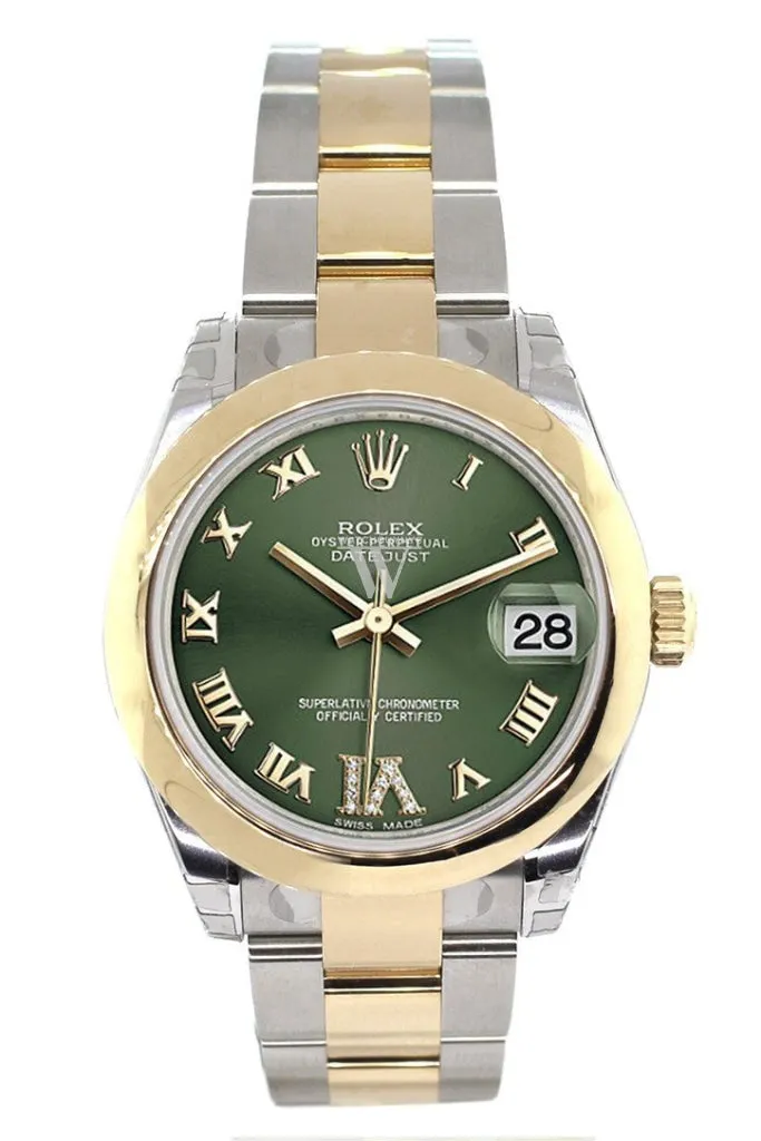 Rolex Datejust 31 Olive Green Roman Large VI Diamond Dial18K Gold Two Tone Ladies 178243 Pre-owned