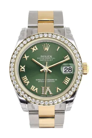 Rolex Datejust 31 Olive greenLarge VI Diamonds Dial Diamond Bezel Yellow Gold Two Tone Watch 178383 Pre-owned