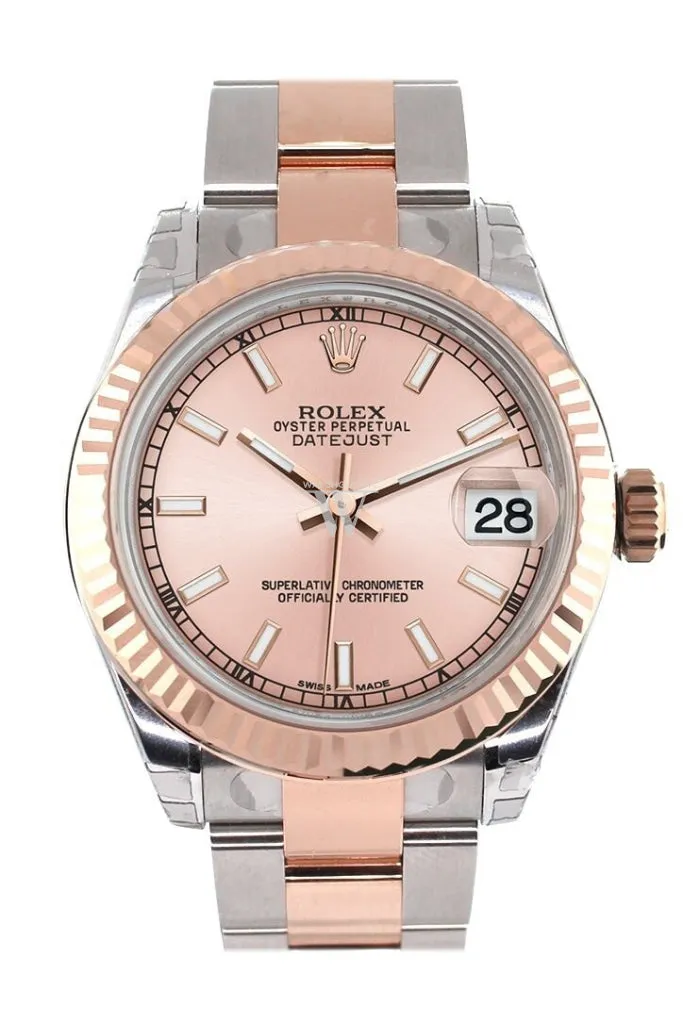 Rolex Datejust 31 Pink Dial Fluted Bezel 18K Rose Gold Two Tone Ladies Watch 178271 Pre-owned