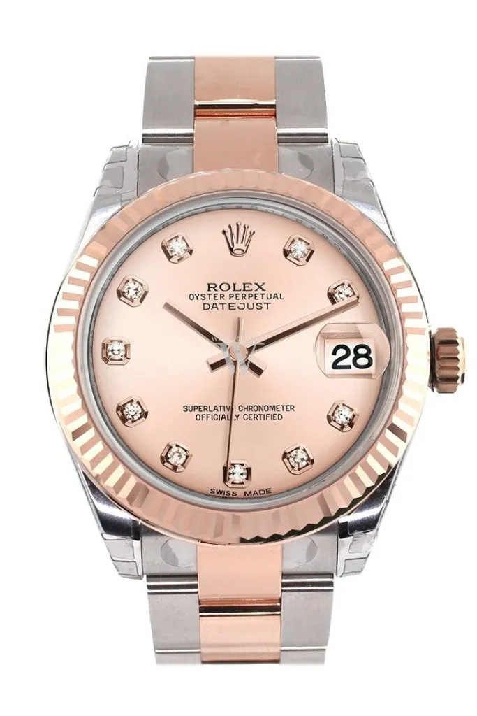 Rolex Datejust 31 Pink Diamond Dial Fluted Bezel 18K Rose Gold Two Tone Ladies Watch 178271 Pre-owned