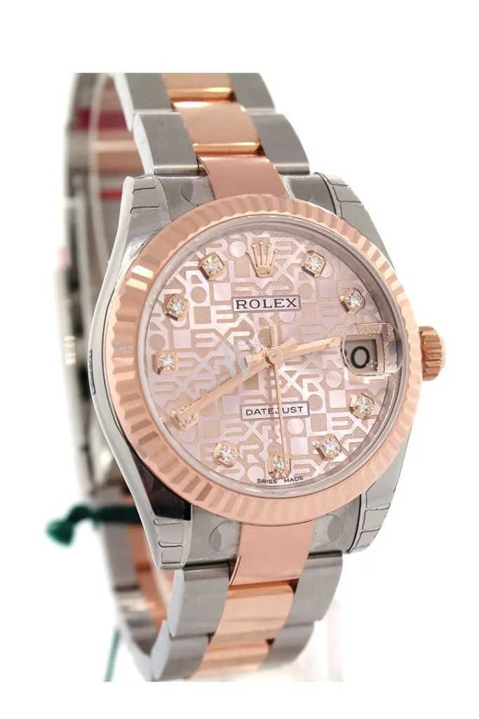 Rolex Datejust 31 Pink Jubilee Diamond Dial Fluted Bezel 18K Rose Gold Two Tone Ladies Watch 178271 Pre-owned