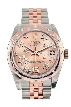 Rolex Datejust 31 Pink Raised Floral Motif Dial Diamond Bezel 18K Rose Gold Two Tone Jubilee Ladies Whatch 178341 Pre-owned