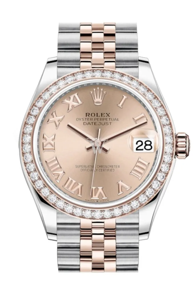 Rolex Datejust 31 Rosé Roman Dial Diamond Bezel Rose Gold Two Tone Jubilee Watch 278381RBR 278381