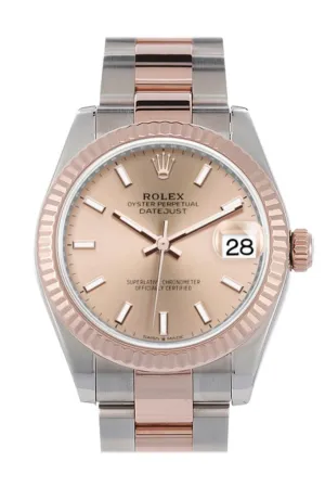 Rolex Datejust 31 Rose Dial Fluted Bezel 18K Everose Gold Two Tone Watch 278271