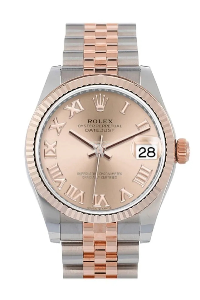 Rolex Datejust 31 Rose Roman Dial Fluted Bezel 18K Everose Gold Two Tone Jubilee Watch 278271