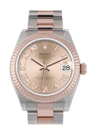 Rolex Datejust 31 Rose Roman Dial Fluted Bezel 18K Everose Gold Two Tone Watch 278271