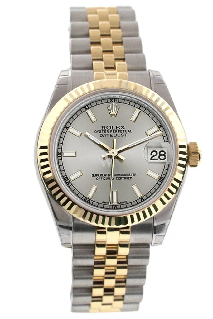 Rolex Datejust 31 Silver Dial Fluted Bezel 18K Gold Two Tone Jubilee Ladies 178273 Pre-owned