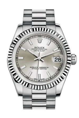Rolex Datejust 31 Silver Dial Fluted Bezel 18K White Gold President Ladies Watch 178279 Pre-owned