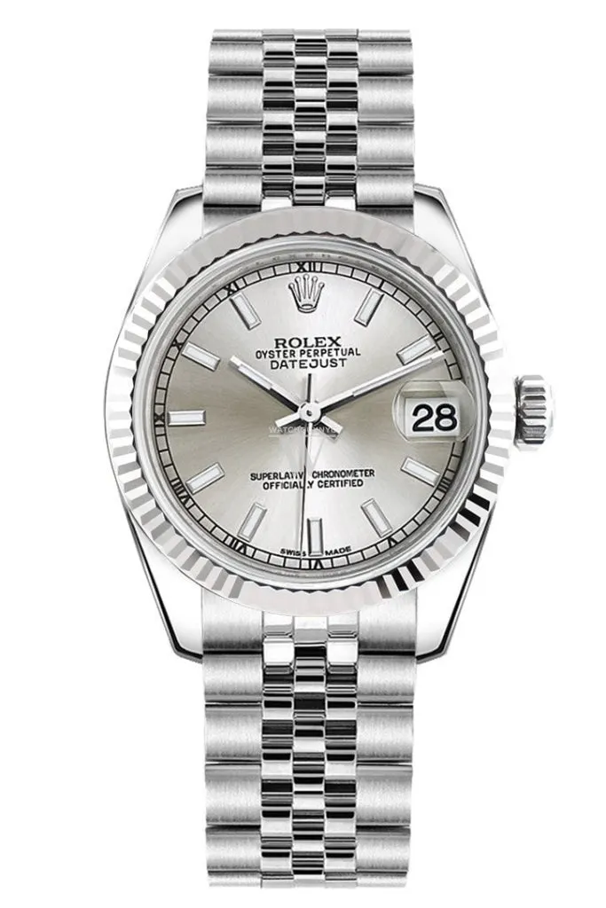 Rolex Datejust 31 Silver Dial White Gold Fluted Bezel Jubilee Ladies Watch 178274 Pre-owned