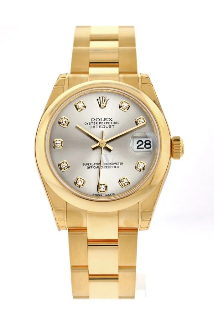 Rolex Datejust 31 Silver Diamond Dial 18K Yellow Gold Ladies Watch 178248 Pre-owned