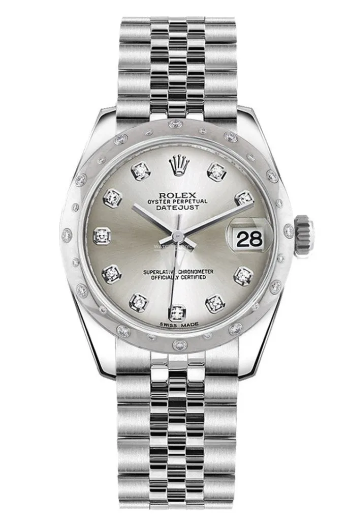 Rolex Datejust 31 Silver Diamond Dial Dome set with Diamonds Bezel Jubilee Ladies Watch 178344 Pre-owned
