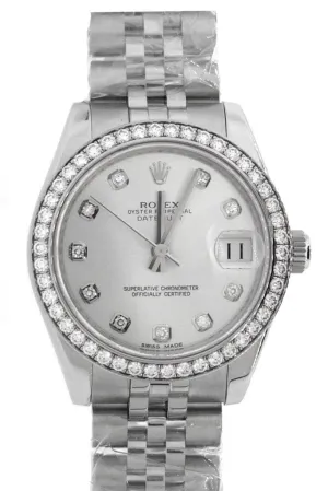 Rolex DateJust 31 Silver Diamond Dial Jubilee Watches 178384 Pre-owned