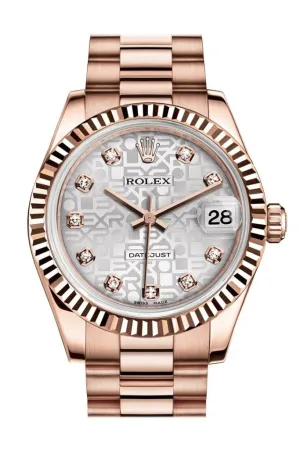 Rolex Datejust 31 Silver Jubilee Diamond Dial Fluted Bezel 18K Everose Gold President Ladies Watch 178275 Pre-owned