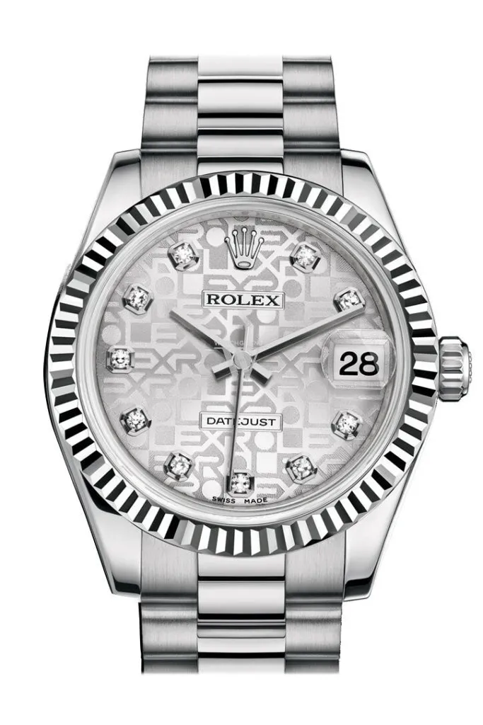 Rolex Datejust 31 Silver Jubilee Diamond Dial Fluted Bezel 18K White Gold President Ladies Watch 178279 Pre-owned