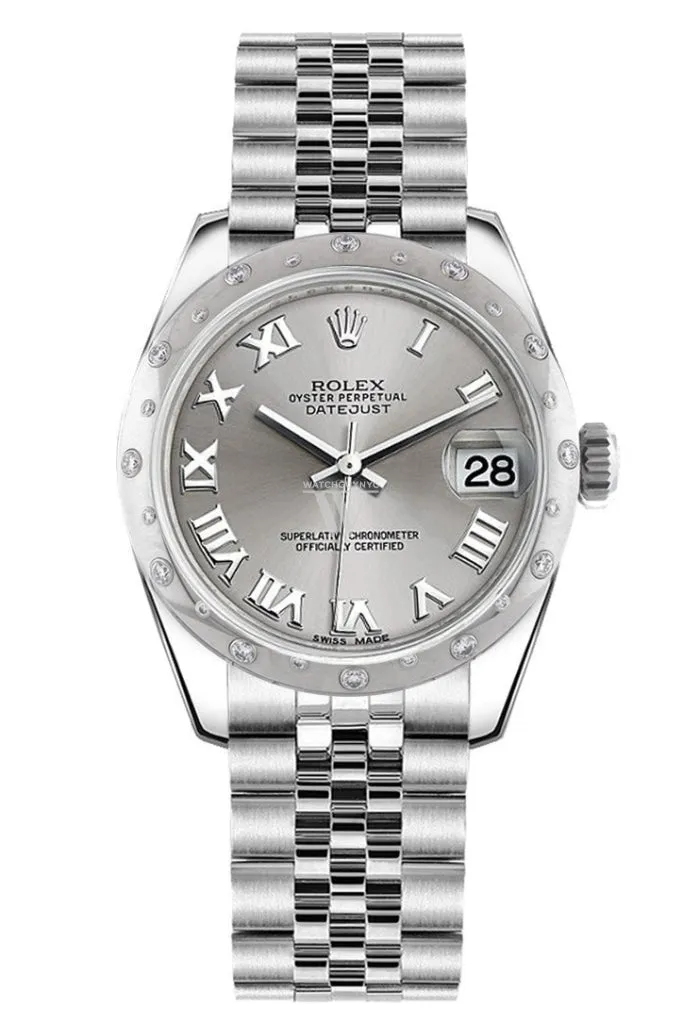 Rolex Datejust 31 Silver Roman Dial Dome set with Diamonds Bezel Jubilee Ladies Watch 178344 Pre-owned