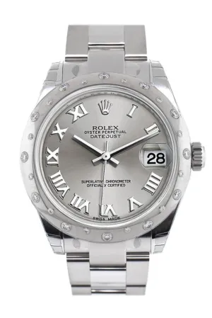 Rolex Datejust 31 Silver Roman Dial Dome set with Diamonds Bezel Ladies Watch 178344 Pre-owned