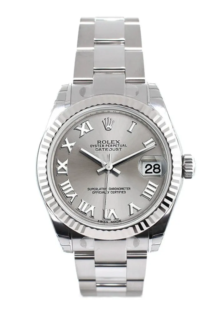 Rolex Datejust 31 Silver Roman Dial White Gold Fluted Bezel Ladies Watch 178274 Pre-owned