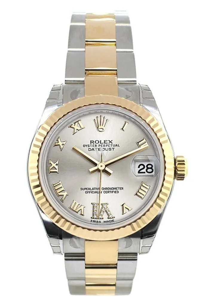 Rolex Datejust 31 Silver Roman Large VI Diamond Dial Fluted Bezel 18K Gold Two Tone Ladies 178273 Pre-owned