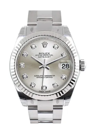 Rolex Datejust 31 Silver Set Diamonds Dial White Gold Fluted Bezel Ladies Watch 178274 Pre-owned