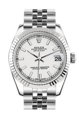 Rolex Datejust 31 White Dial White Gold Fluted Bezel Jubilee Ladies Watch 178274 Pre-owned