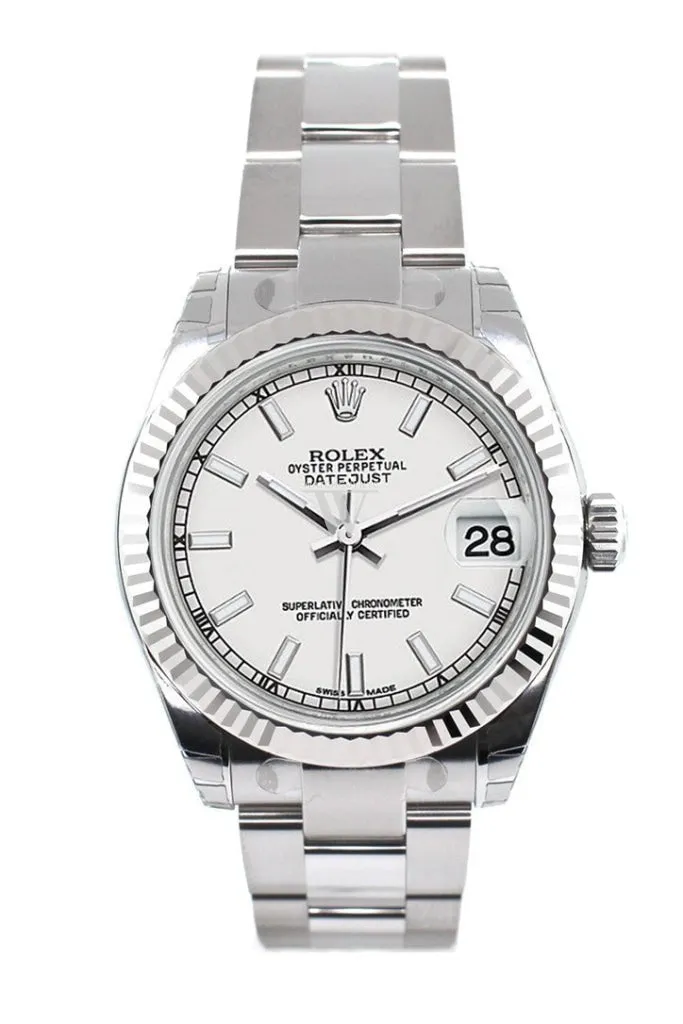 Rolex Datejust 31 White Dial White Gold Fluted Bezel Ladies Watch 178274 Pre-owned